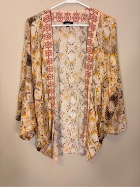 Tolani Cream Patterned Open Front Kimono with Yellow/Orange O/S